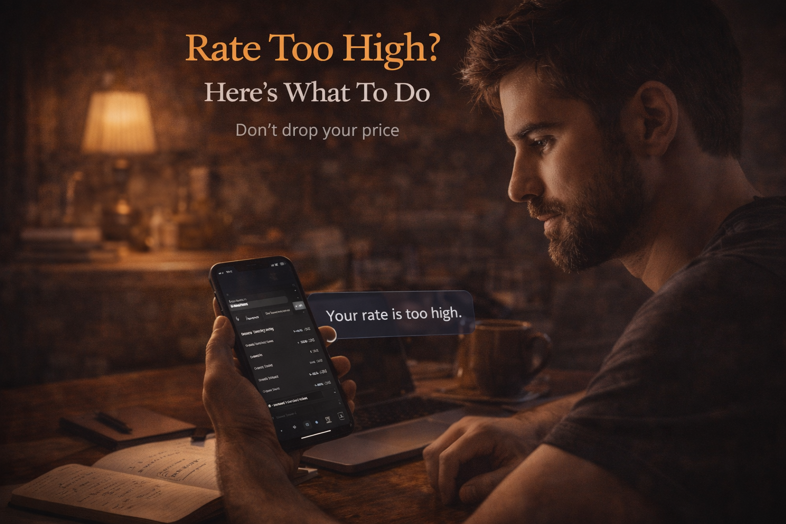 Creator reading a message that their rate is too high, representing negotiation in brand deals.