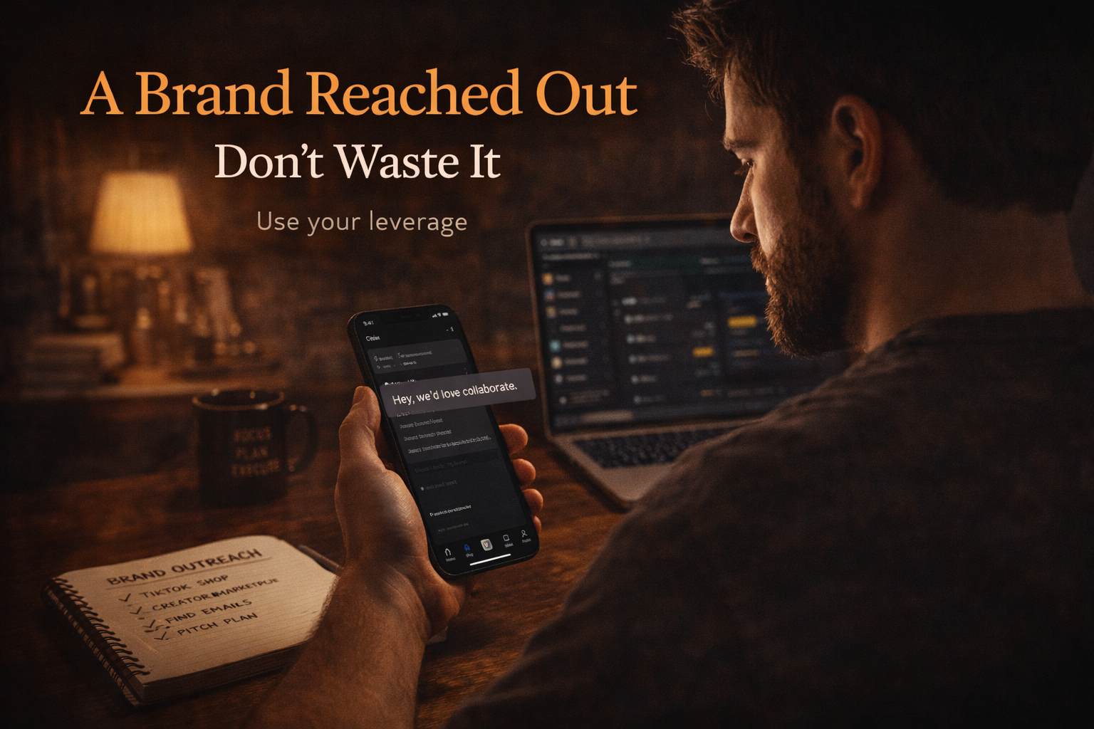 Creator reading a brand collaboration message on their phone, representing how to handle inbound brand deals.